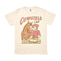 Women's 'Cowgirls Club' Western Screen-Printed Off-White Tee,