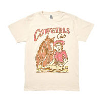 Women's 'Cowgirls Club' Western Screen-Printed Off-White Tee, X-Large