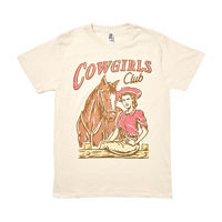 Women's 'Cowgirls Club' Western Screen-Printed Off-White Tee,