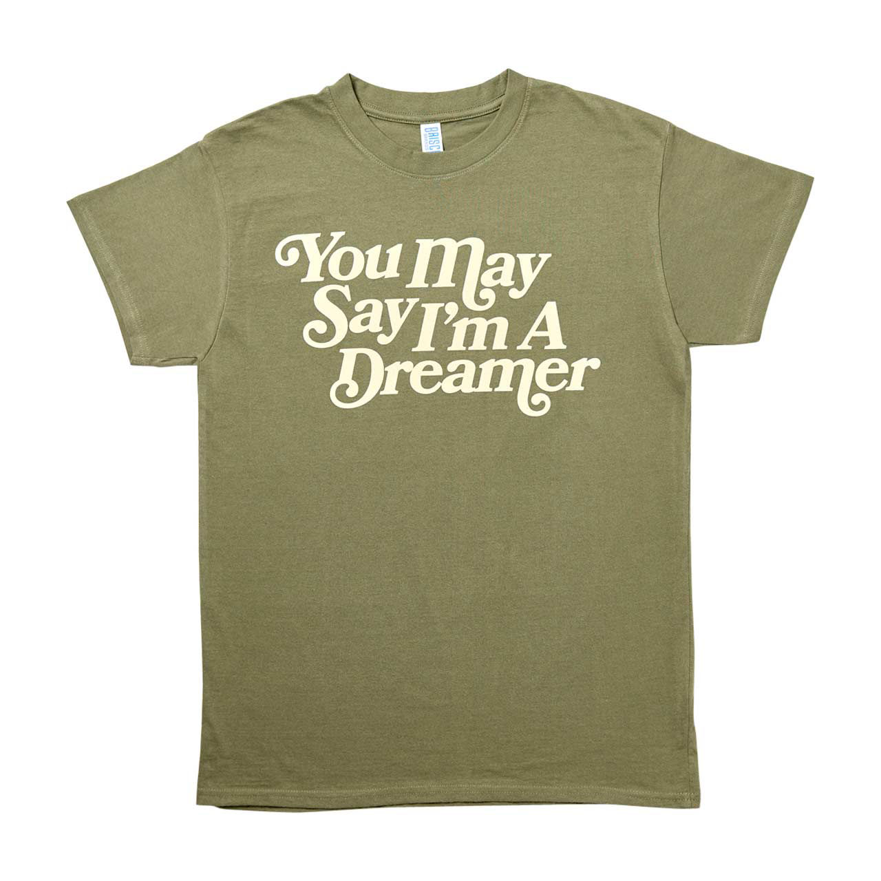 Women's 'You May Say I'm a Dreamer' Screen-Printed Olive-Green Tee, X-Large