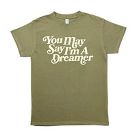 Women's 'You May Say I'm a Dreamer' Screen-Printed Olive-Green Tee, X-Large