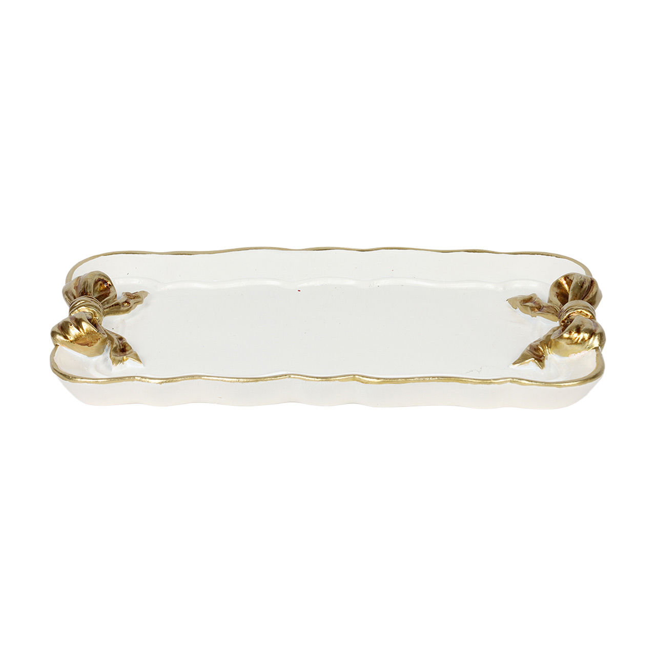 Resin Serving Tray with Bows, White/Gold, 7.5 in