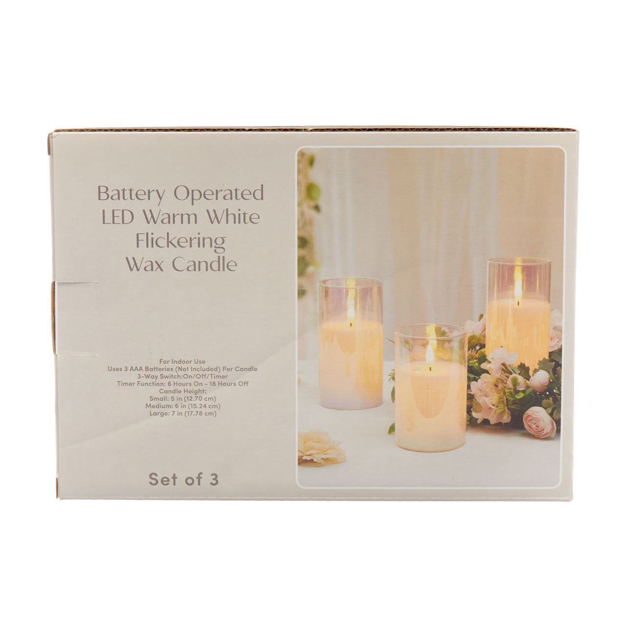 Battery Operated Indoor LED Warm White Flickering Wax Candle, Set of 3