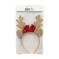 Holiday Style Gold Sequin Reindeer Headband with Red Bow