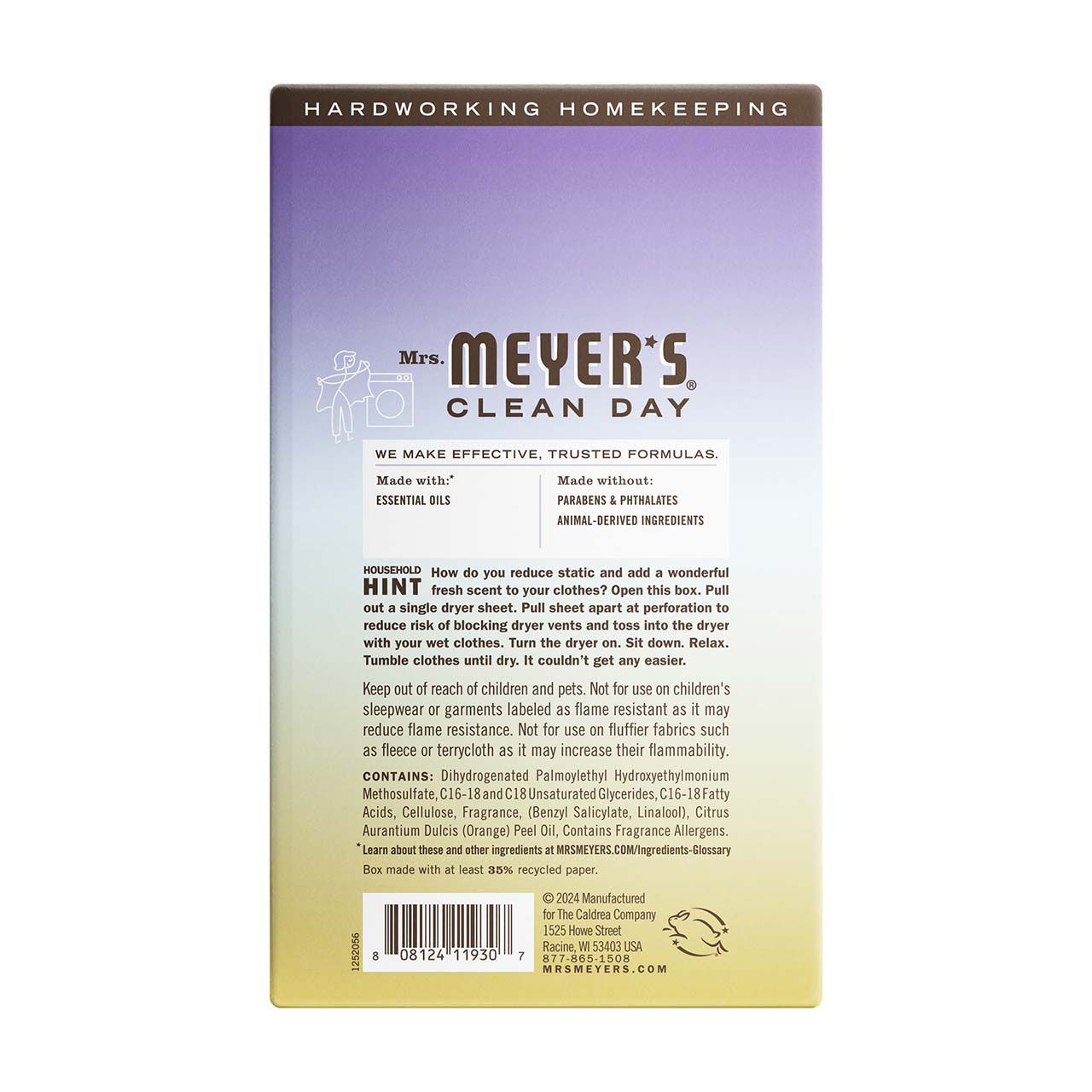 Mrs. Meyer's Clean Day Dryer Sheets, Compassion Flower Scent, 80 Count