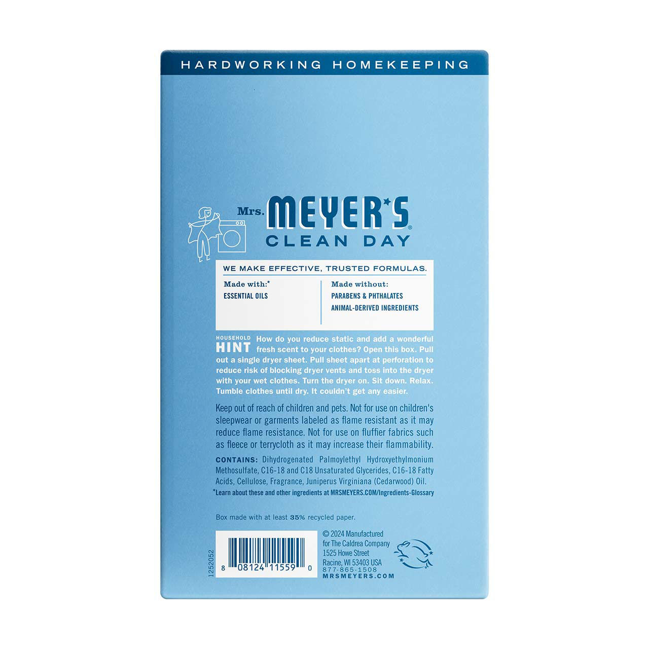 Mrs. Meyer's Clean Day Dryer Sheets, Rain Water Scent, 80 Count