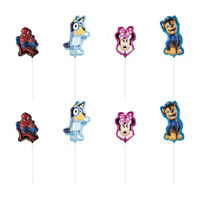 Assorted Licensed Character-Shaped Foil Stick Balloons, 8 ct