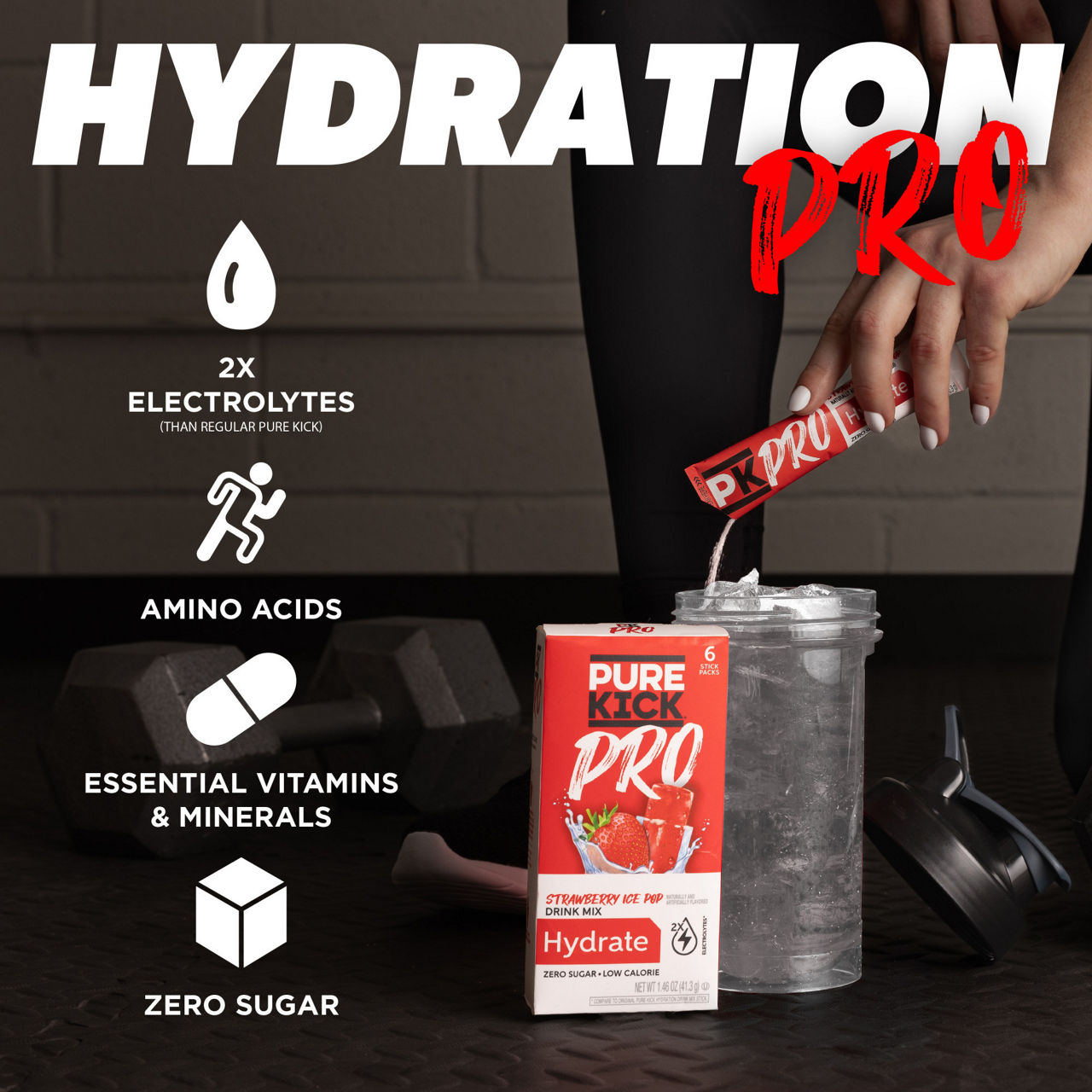 Pure Kick PRO Hydration Drink Sticks Strawberry Ice Pop 6ct