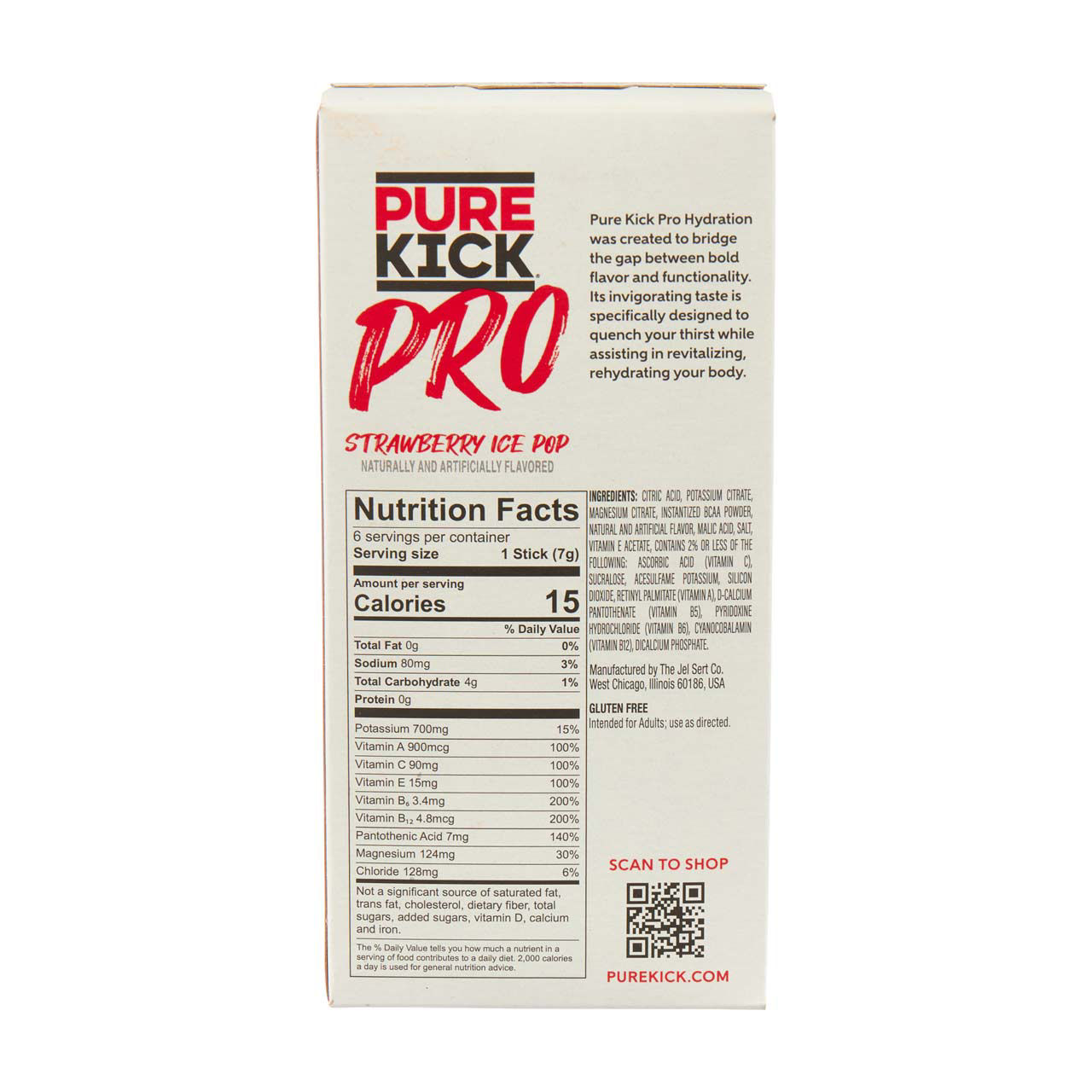 Pure Kick PRO Hydration Drink Sticks, Strawberry Ice Pop, 6 ct