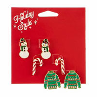 Christmas Snowman Candy Cane Sweater Earring Set
