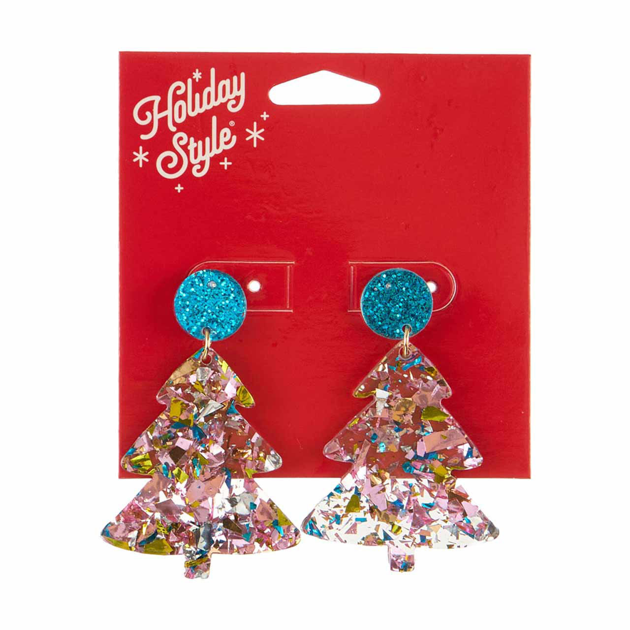 Christmas Pink Blue Glitter Tree Earrings