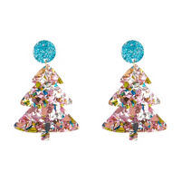 Christmas Pink Blue Glitter Tree Earrings