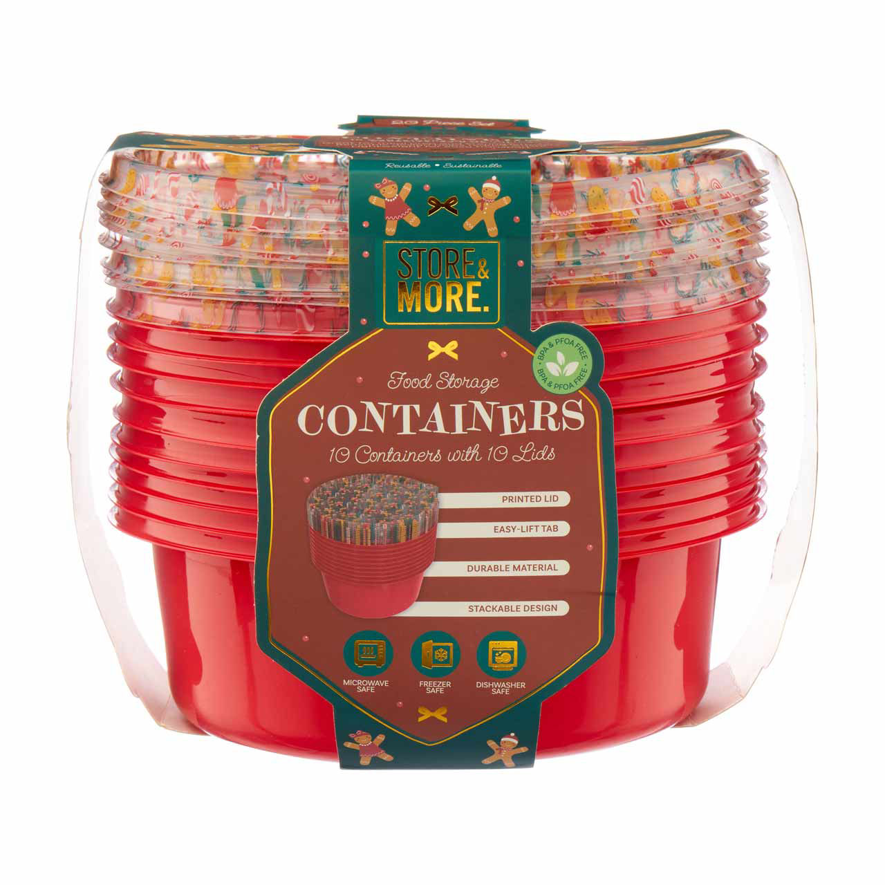 Store & More Christmas Food Storage Containers and Lids, 20 ct