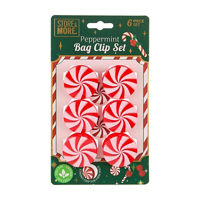 Store & More Christmas Peppermint Bag Clip Set, 6 ct