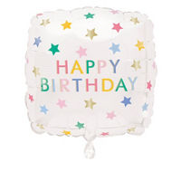 Square Shaped Foil Happy Birthday Star Patterned Balloon
