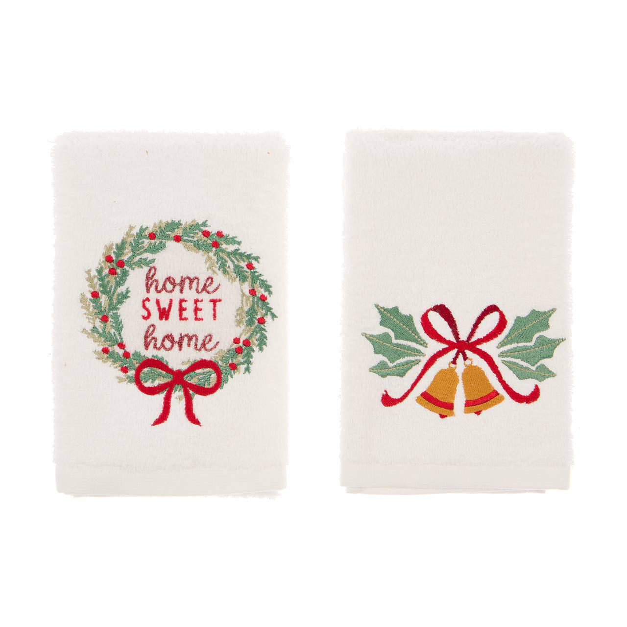 Christmas Embroidered Hand Towels, 2 pk