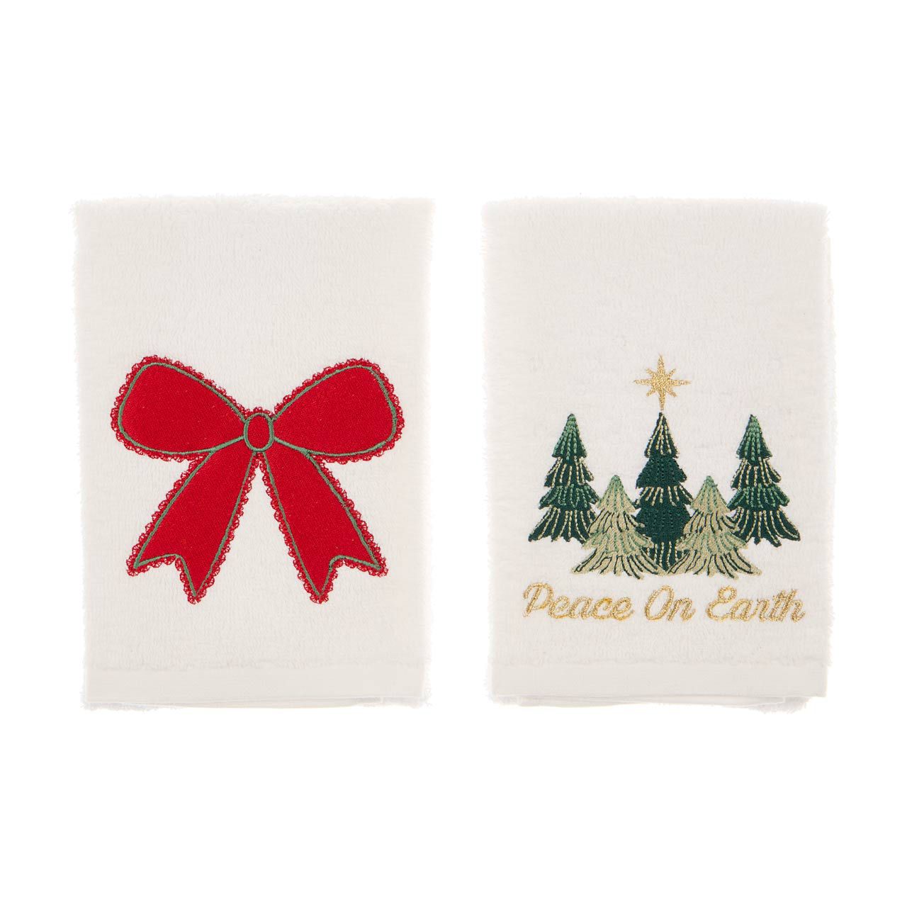 Christmas Embroidered Hand Towels, 2 pk
