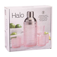 Halo Embossed Glass Cocktail Shaker and Glass Set, 8 pc