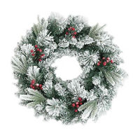 Christmas Flocked Pine Wreath with Berries, 24 in