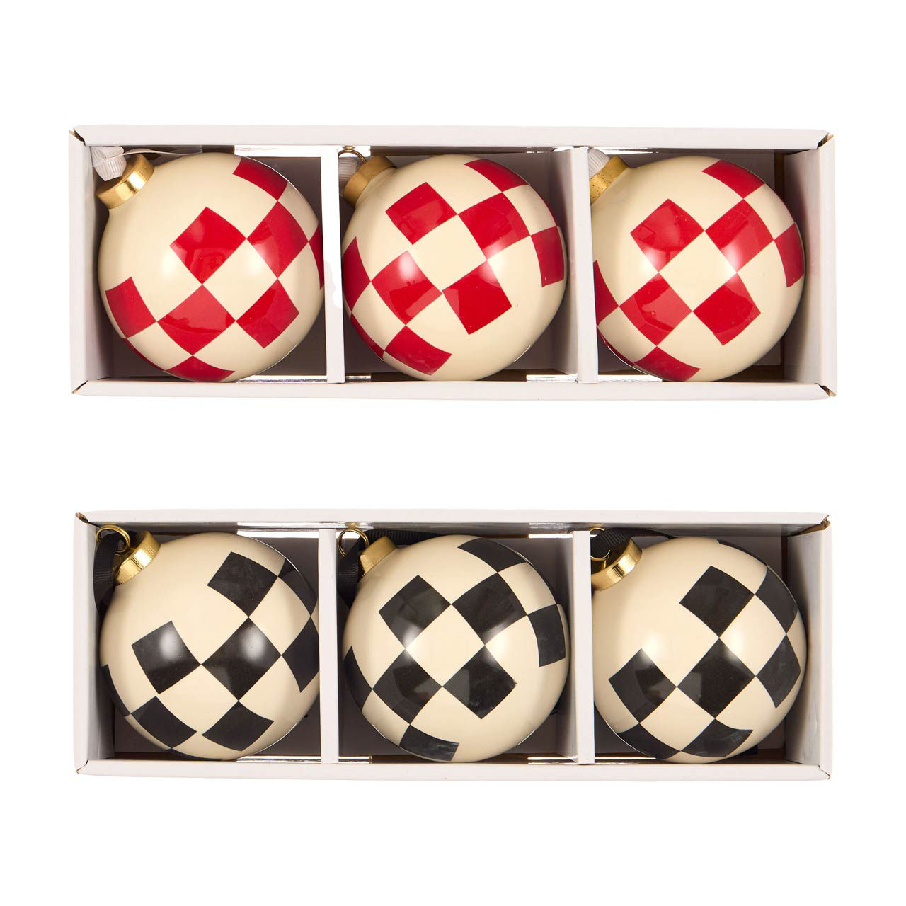Checkered Christmas Ball Ornaments, 3 pk, Assorted