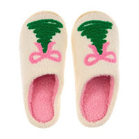 Women's Holiday Tree & Pink Bow Slippers, Large