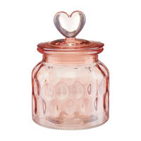 Valentine's Day Pink Iridescent Heart Glass Canister, 22 oz