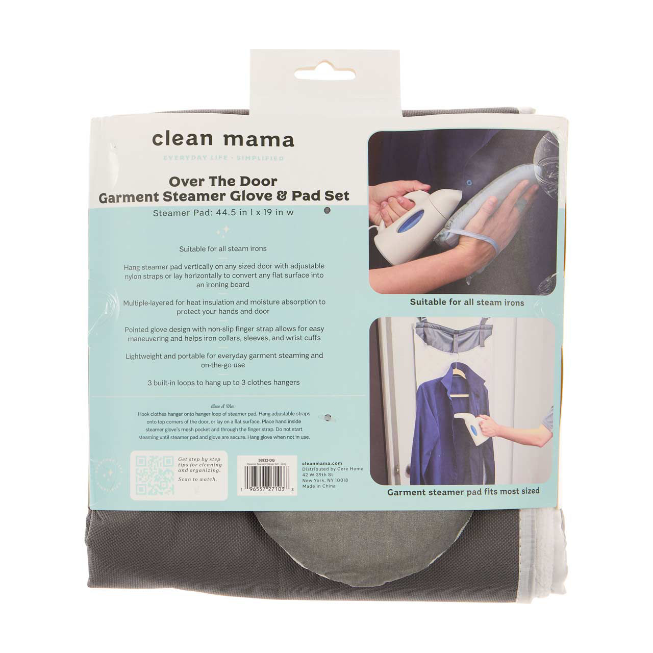 Clean Mama Over The Door Garment Steamer Glove & Pad Set