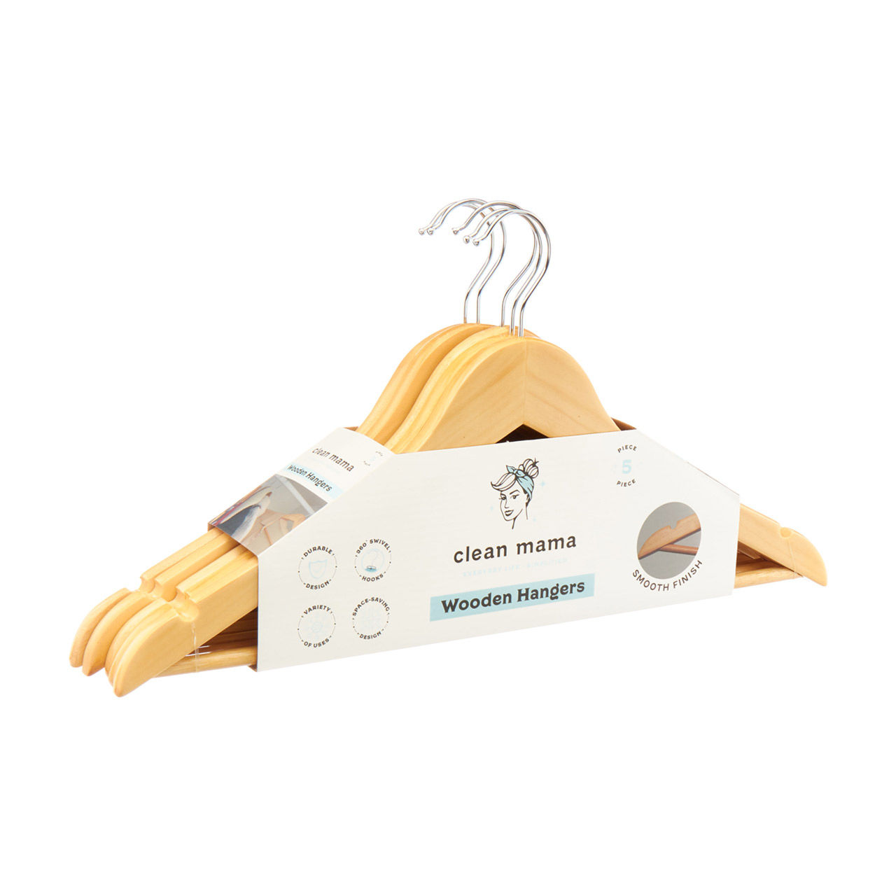 Clean Mama Wooden Hanger Set, 5 ct