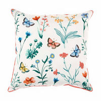 Colorful Floral & Butterfly Print Outdoor Throw Pillow,