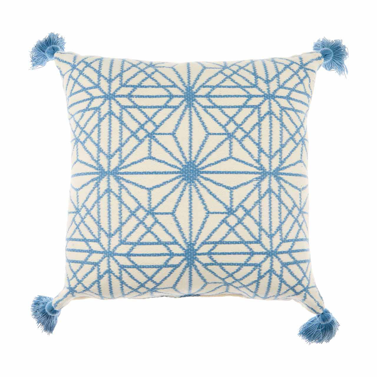Blue Tasseled Outdoor Pillow, 18x18 in