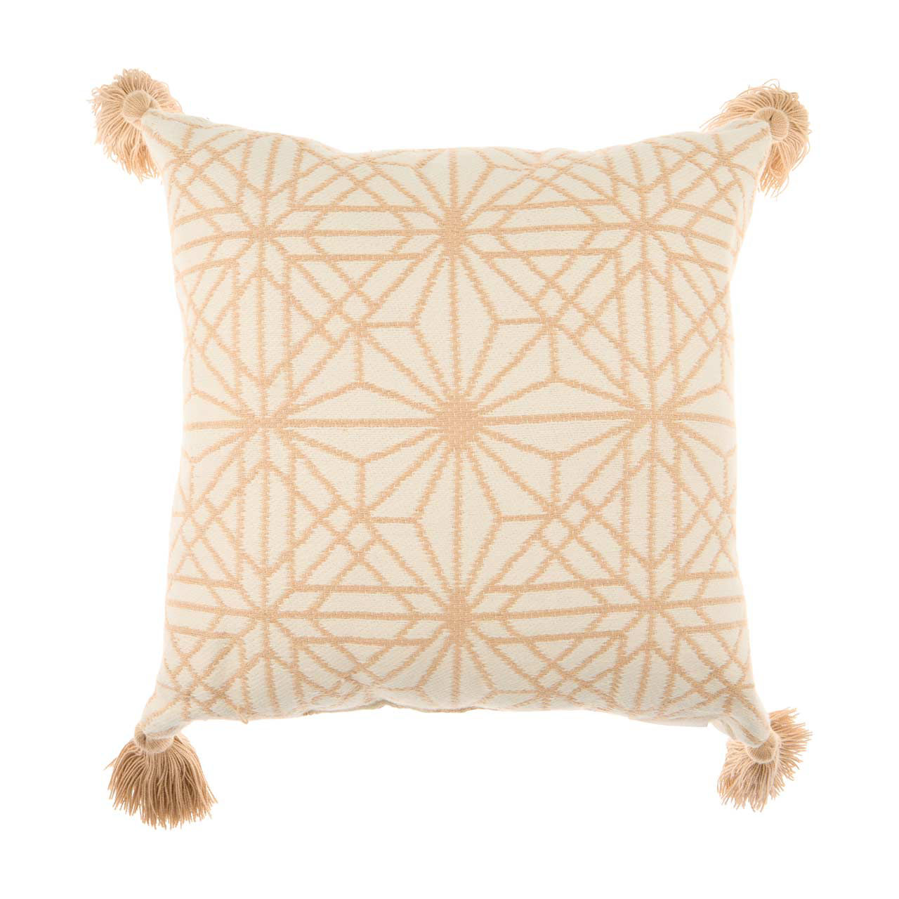 Beige Tasseled Outdoor Pillow, 18x18 in