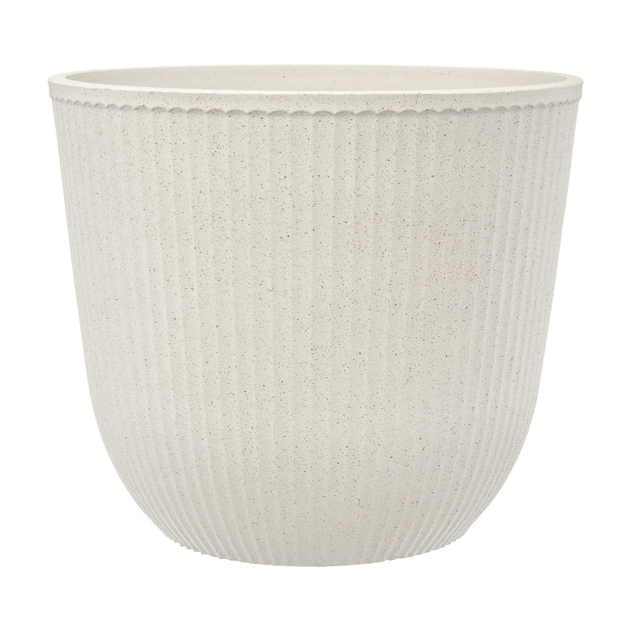 White Round Ribbed Planter, 14 in