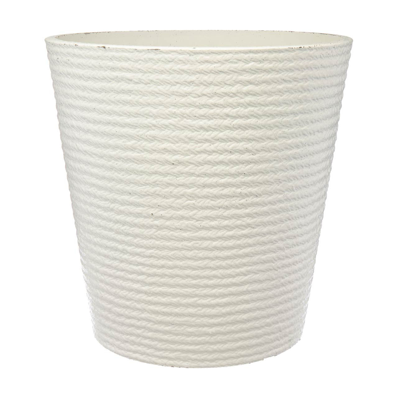 White Round Graved Planter, 16 in