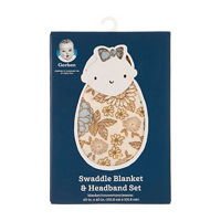 Gerber Swaddle Blanket & Headband Set, 40 in x 40 in