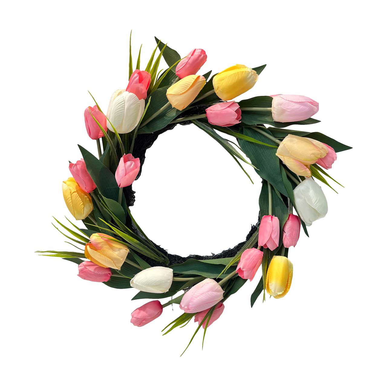 Fabric Tulip Flowers Wreath, 17 in