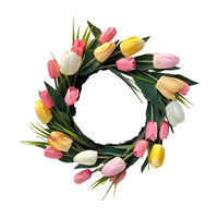 Fabric Tulip Flowers Wreath, 17 in