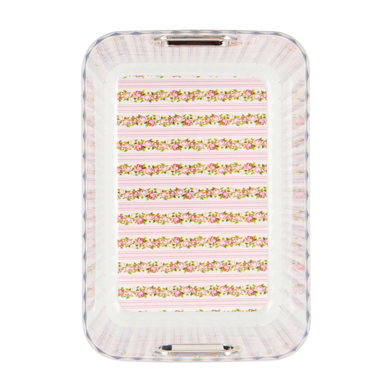 Plastic Storage Bin, Pink Floral Stripe, Small