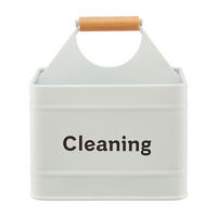 Cleaning Caddy with Wooden Handle, White