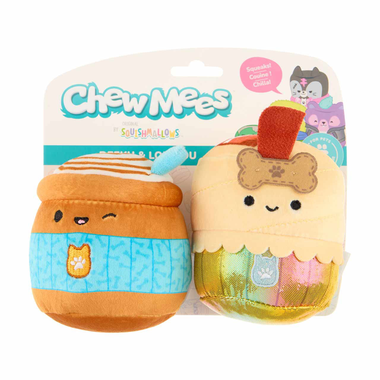 Chewmees Squishmallows Chew Toy, Cinnamon & Cupcake
