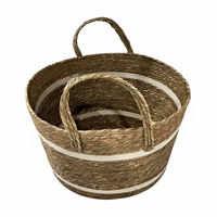 Woven Round Seagrass 2-Tone Basket, Medium