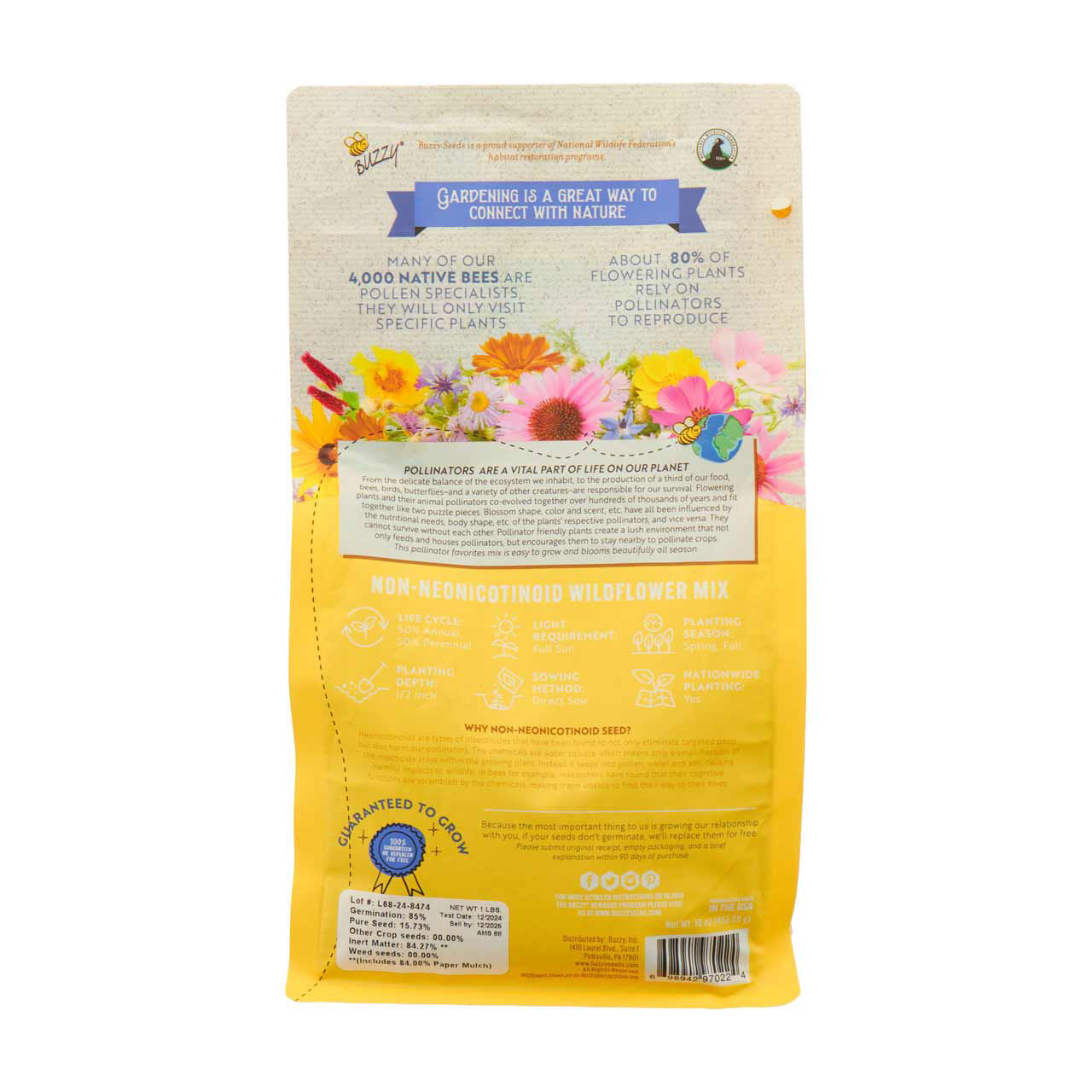 Buzzy Garden Pollinator Wildflower Seed Mix, 1 lb