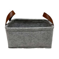 Collapsible Rectangular Felt Storage Basket with Faux-Leather
