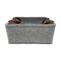 Collapsible Rectangular Felt Storage Basket with Faux-Leather Handles, Small