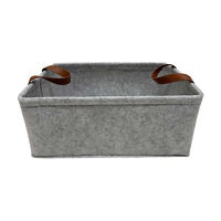 Collapsible Rectangular Felt Storage Basket with Faux-Leather