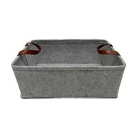 Collapsible Rectangular Felt Storage Basket with Faux-Leather Handles, Large