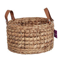 Woven Water Hyacinth Round Storage Basket with Handles, Small