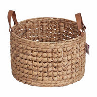Woven Water Hyacinth Round Storage Basket with Handles,