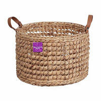 Woven Water Hyacinth Round Storage Basket with Handles,