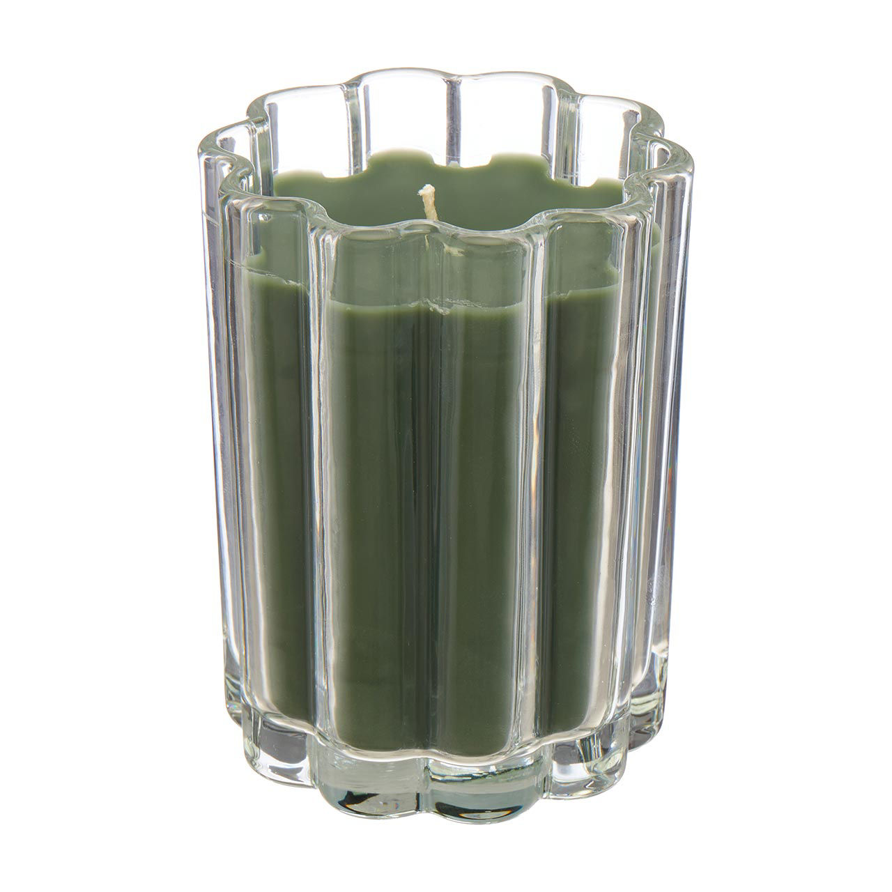 Glass Ribbed Candle, Emerald, 8 oz