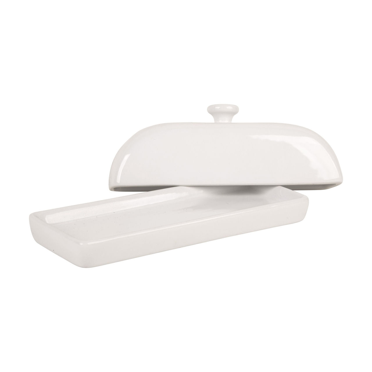 White Stoneware Butter Dish with Lid